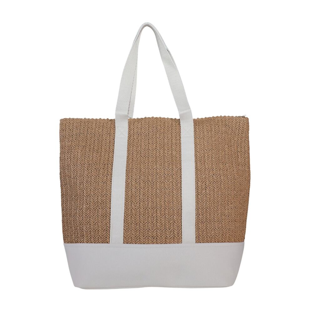 Show Me Your Mumu Sunseeker Straw Beach Tote Bag - Tan / White - NWT - Picture 2 of 6